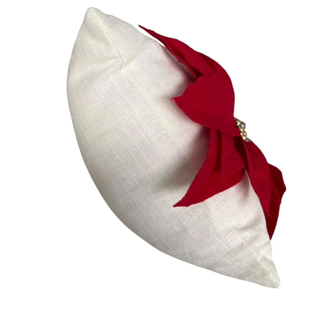 Pier 1 Happy Holidays Poinsettia Pillow Christmas Long White Rectangular READ